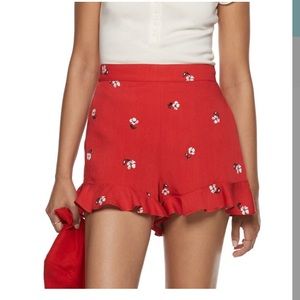 Red floral shorts